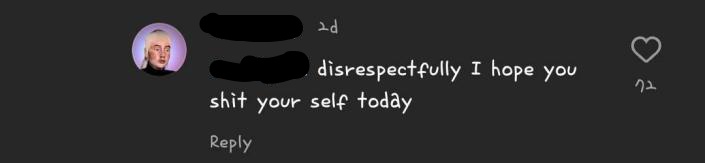 instagram comment that says disrespectfully i hope you shit yourself today